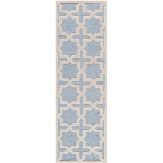 SAFAVIEH Cambridge Liz Geometric Wool Runner Rug, Light Blue/Ivory, 2'6" x 6'