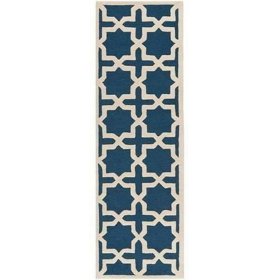 SAFAVIEH Cambridge Liz Geometric Wool Runner Rug, Navy Blue/Ivory, 2'6" x 10'