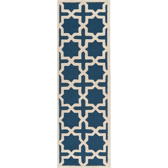 SAFAVIEH Cambridge Liz Geometric Wool Runner Rug, Navy Blue/Ivory, 2'6" x 16'