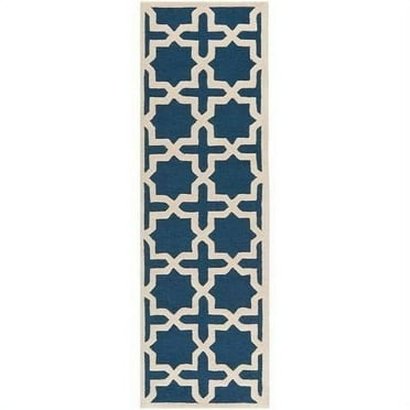 SAFAVIEH Cambridge Liz Geometric Wool Runner Rug, Navy Blue/Ivory, 2'6" x 6'