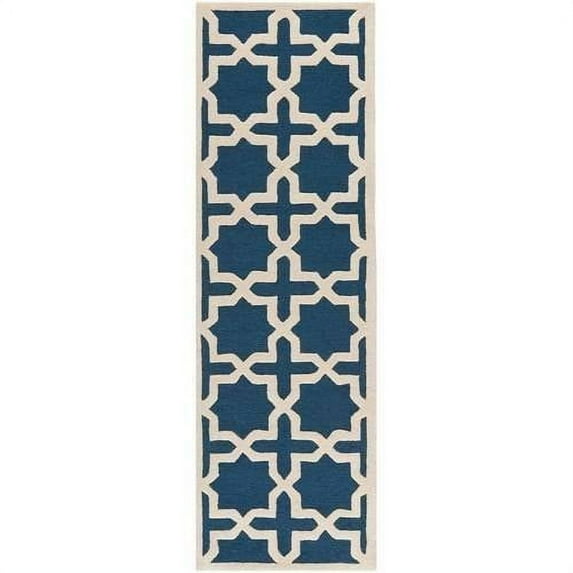 SAFAVIEH Cambridge Liz Geometric Wool Runner Rug, Navy Blue/Ivory, 2'6" x 6'