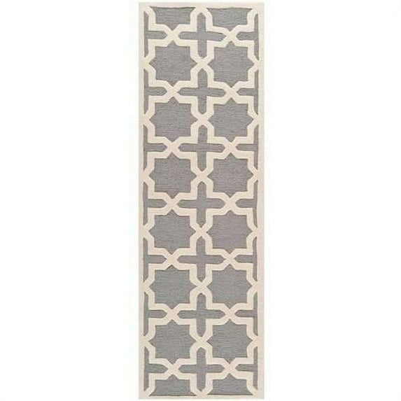 SAFAVIEH Cambridge Liz Geometric Wool Runner Rug, Silver/Ivory, 2'6" x 14'