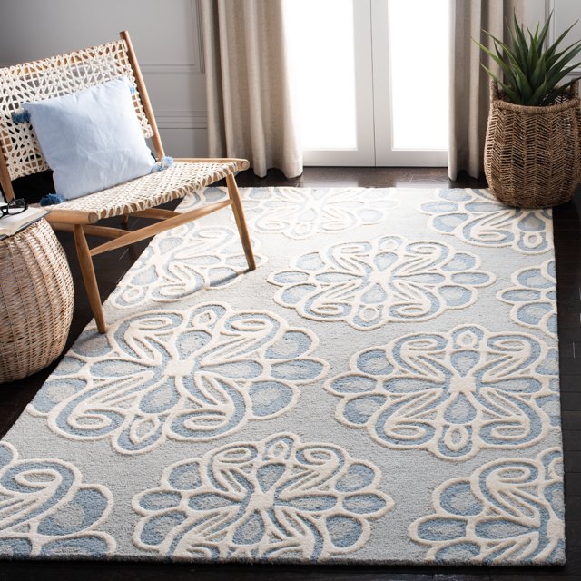 SAFAVIEH Cambridge Luanne Geometric Wool Area Rug, Gray/Blue, 5' x 8'