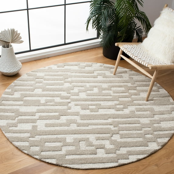 SAFAVIEH Cambridge Macy Geometric Wool Area Rug, Beige/Gray, 6' x 6' Round
