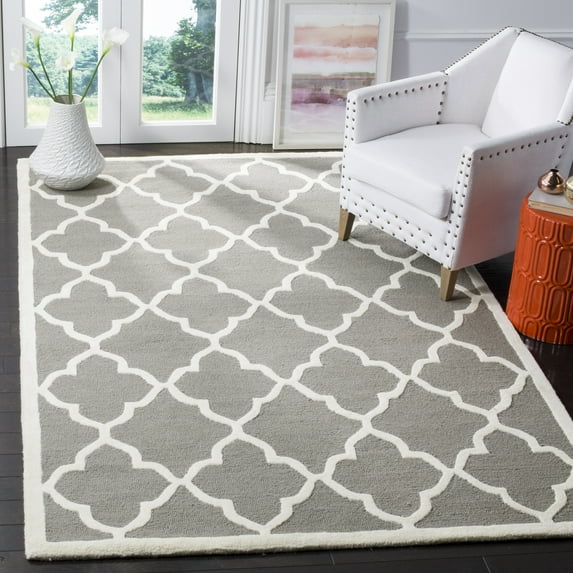 SAFAVIEH Cambridge Merletta Geometric Wool Area Rug, Dark Gray/Ivory, 6' x 6' Square