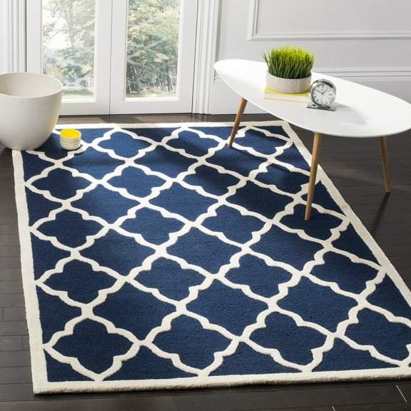 SAFAVIEH Cambridge Merletta Geometric Wool Area Rug, Navy/Ivory, 5' x 8'