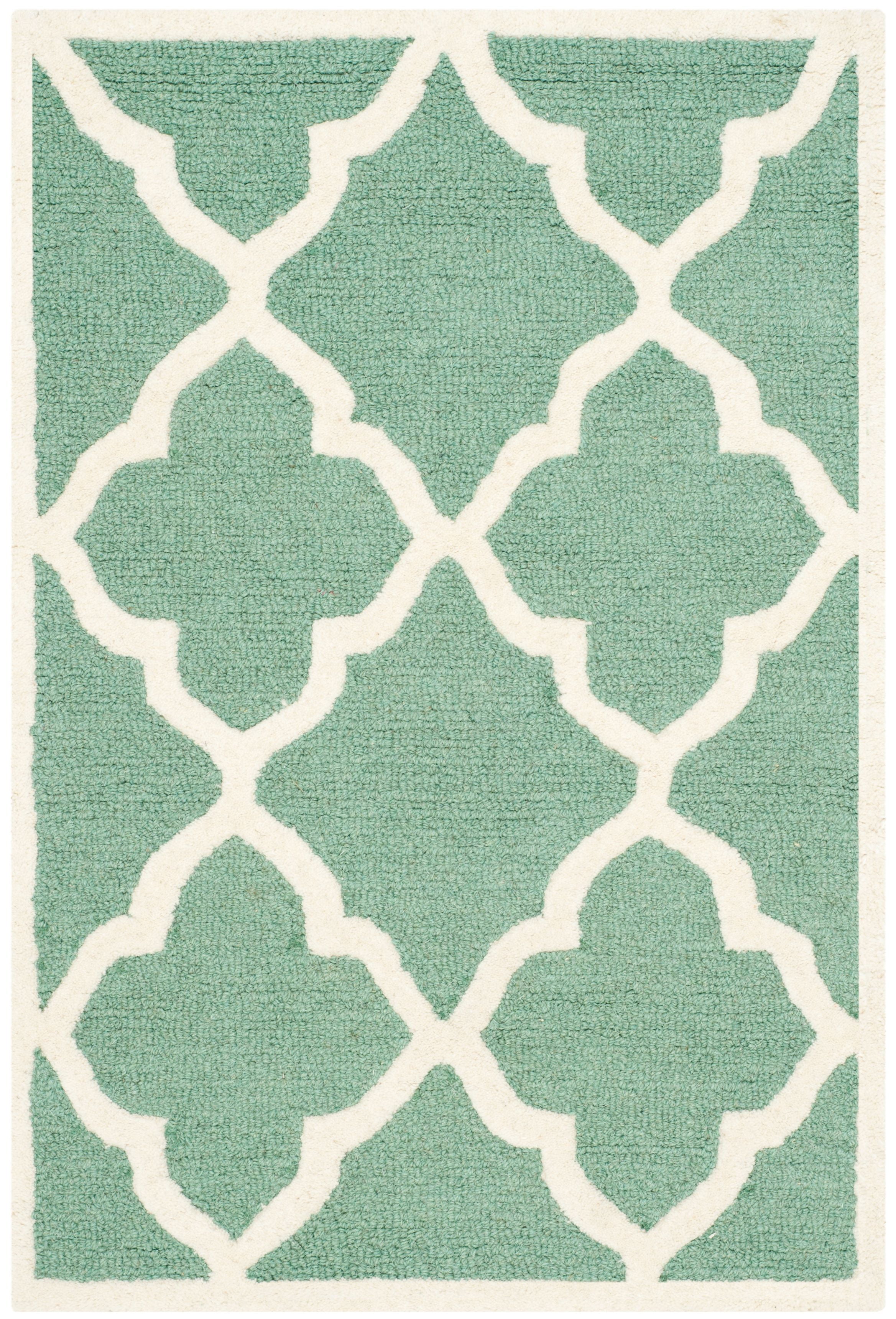 Teal and Ivory Hand-Tufted Wool Rectangular Area Rug, 2' x 3'