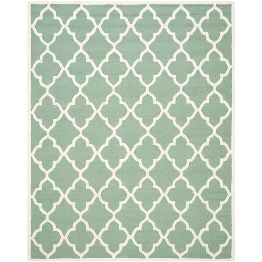 Teal and Ivory Handmade Wool Geometric Area Rug, 3' x 5'