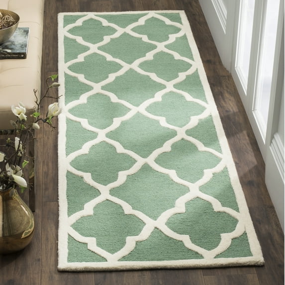 SAFAVIEH Cambridge Merletta Geometric Wool Runner Rug, Teal/Ivory, 2'6" x 8'