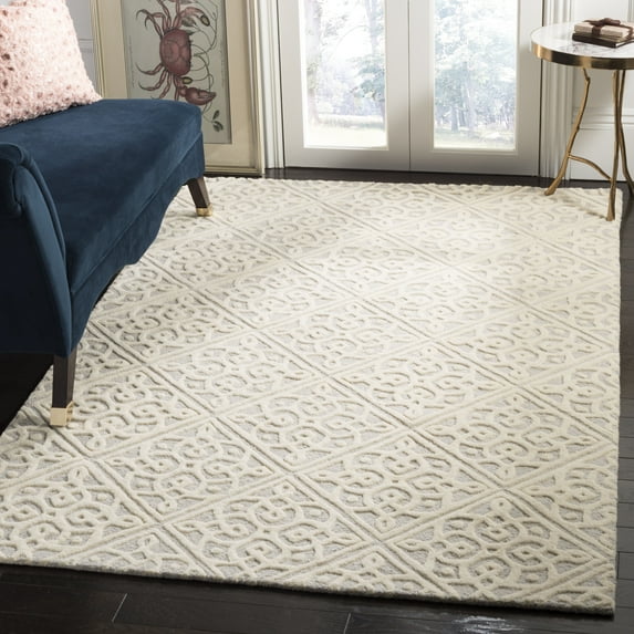 SAFAVIEH Cambridge Mirko Geometric Wool Area Rug, Light Gray/Ivory, 4' x 6'