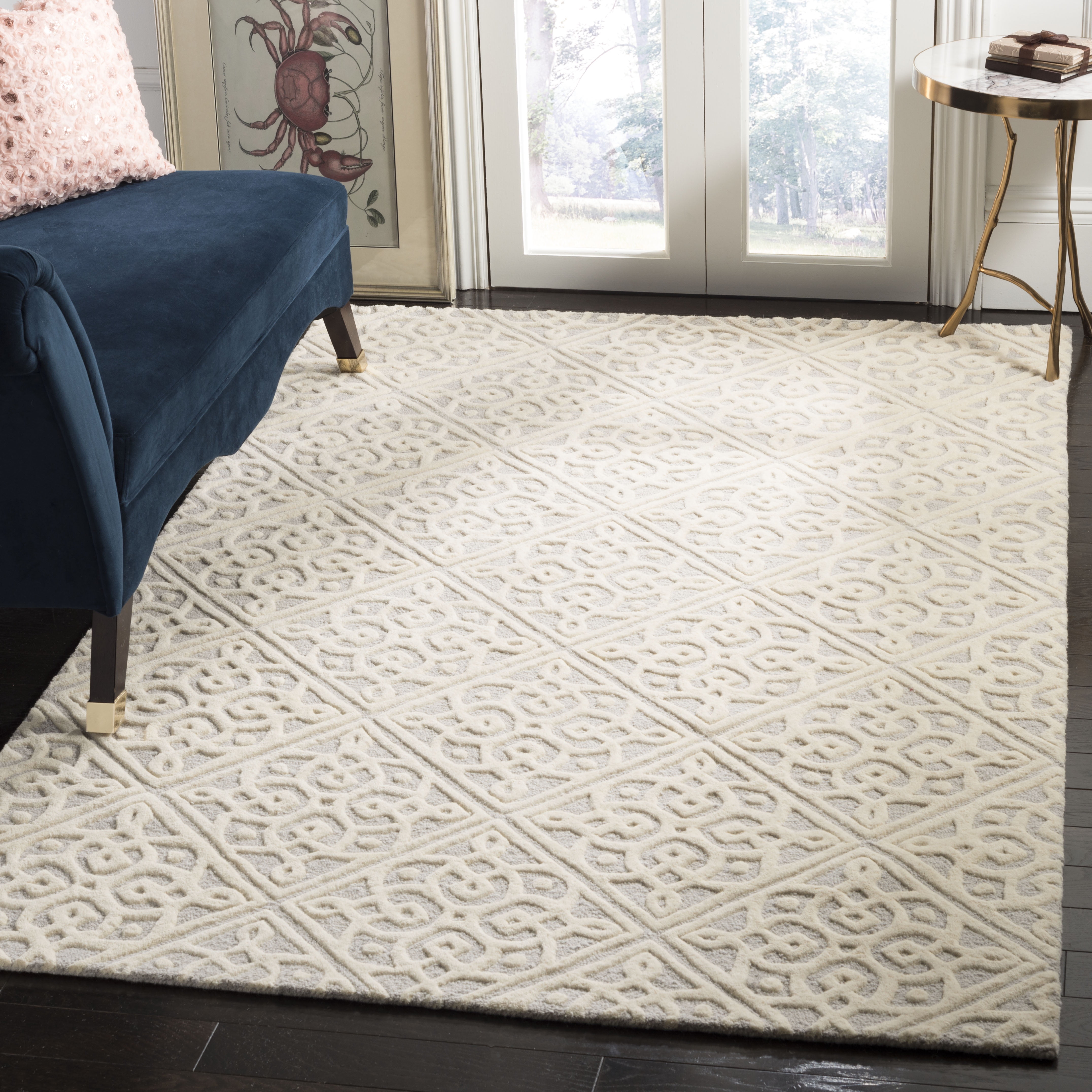 SAFAVIEH Cambridge Mirko Geometric Wool Area Rug, Light Gray/Ivory, 5' x 8'