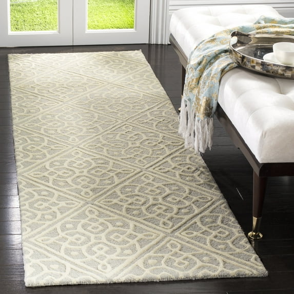 SAFAVIEH Cambridge Mirko Geometric Wool Runner Rug, Light Gray/Ivory, 2'6" x 8'