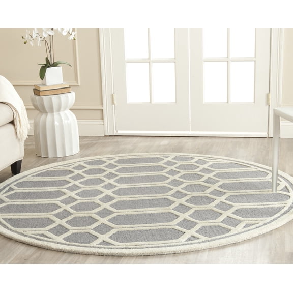 SAFAVIEH Cambridge Mitchell Geometric Wool Area Rug, Silver/Ivory, 6' x 6' Round