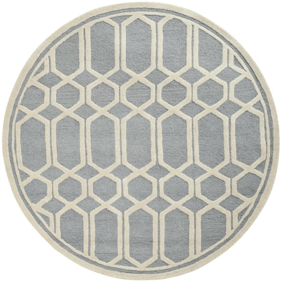 SAFAVIEH Cambridge Mitchell Geometric Wool Area Rug, Silver/Ivory, 6' x 6' Round