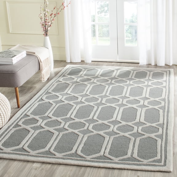 SAFAVIEH Cambridge Mitchell Geometric Wool Area Rug, Silver/Ivory, 6' x 9'