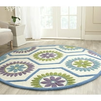 SAFAVIEH Cambridge Myron Geometric Wool Area Rug, Ivory/Blue, 6' x 6' Round