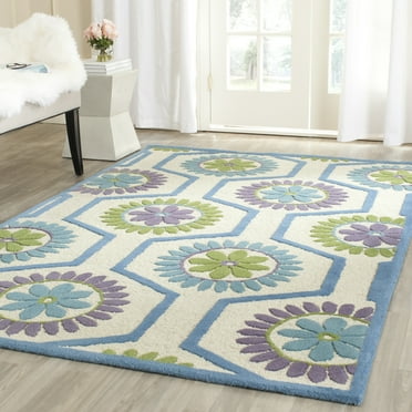SAFAVIEH Cambridge Myron Geometric Wool Area Rug, Ivory/Blue, 6' x 6' Square