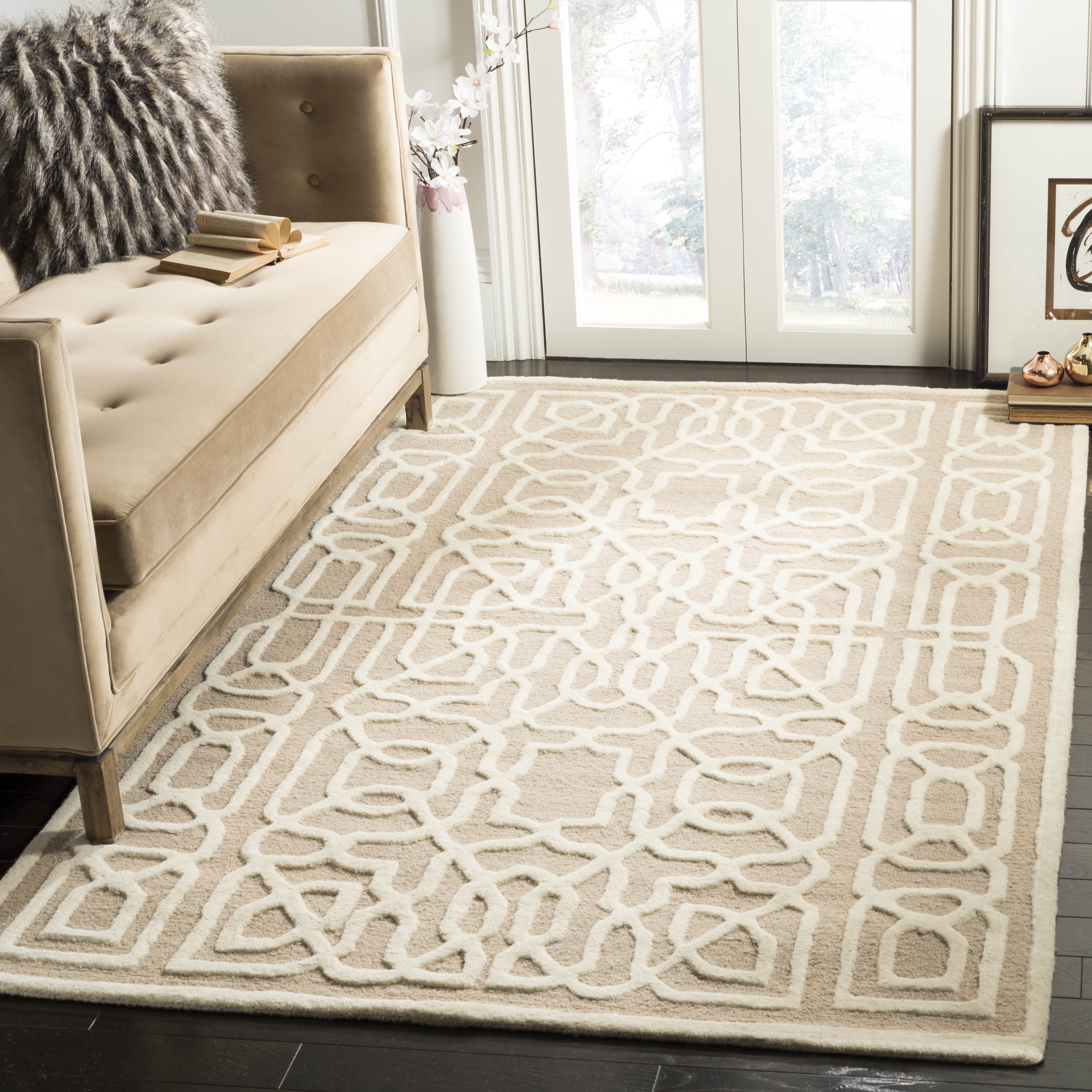 Beige and Ivory Hand-Tufted Wool Square Area Rug