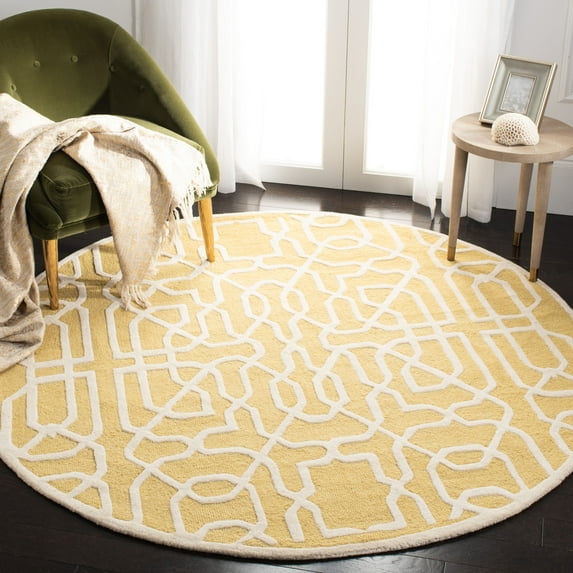 SAFAVIEH Cambridge Norbert Geometric Wool Area Rug, Gold/Ivory, 6' x 6' Round
