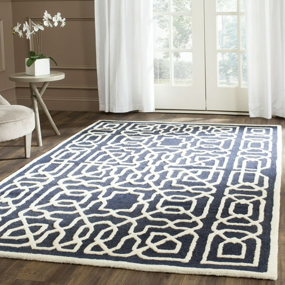 SAFAVIEH Cambridge Norbert Geometric Wool Area Rug, Navy/Ivory, 6' x 9'