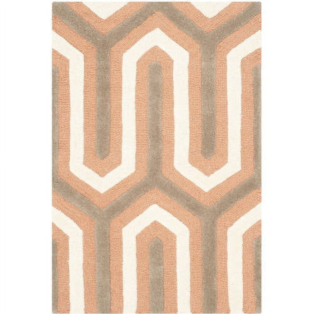 Hand-Tufted Orange and Grey Wool Geometric Area Rug 2' x 3'