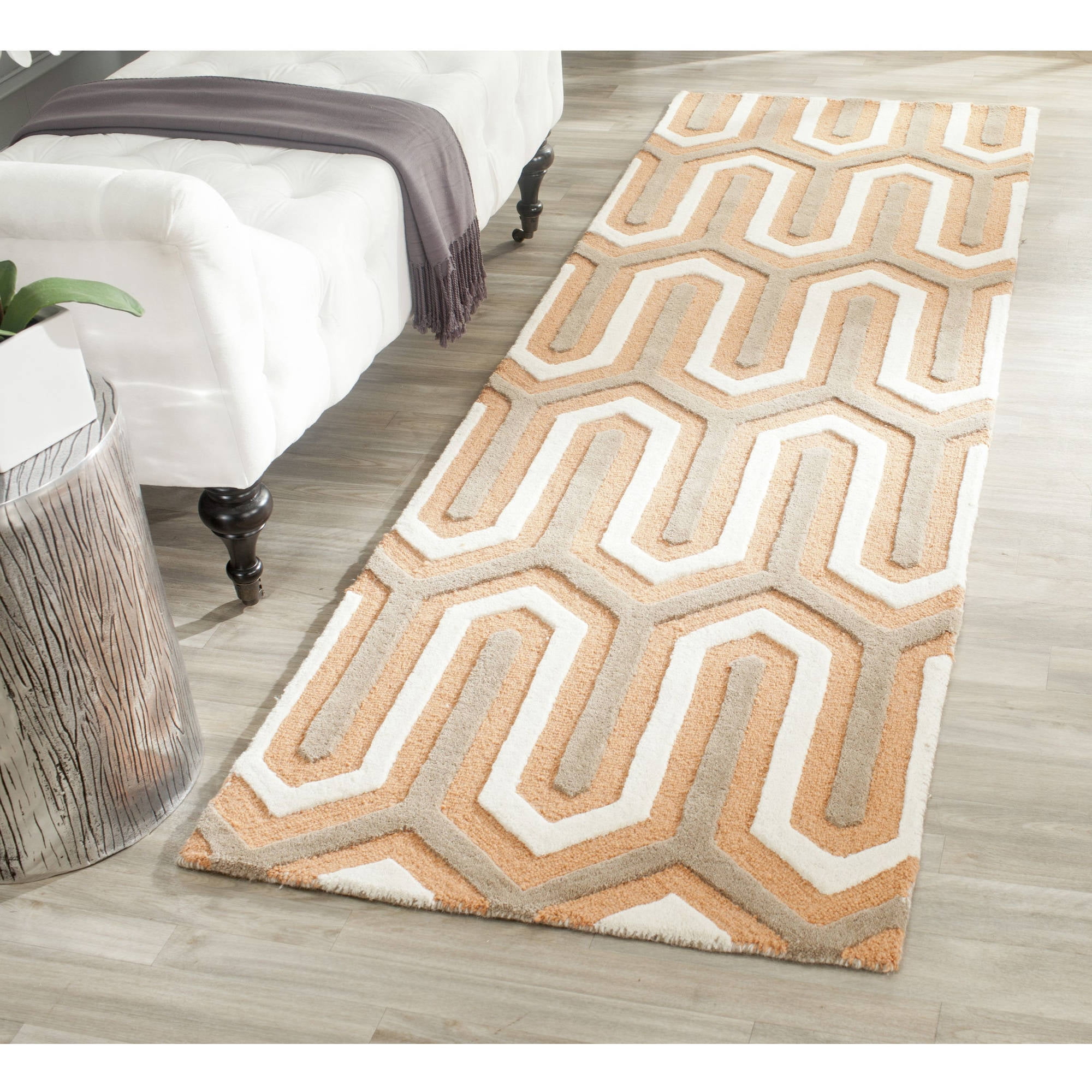 Hand-Tufted Orange & Grey Wool 30" Accent Rug