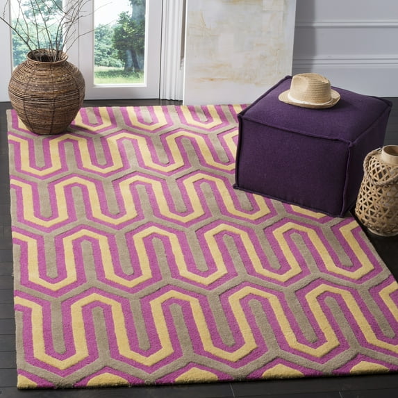 SAFAVIEH Cambridge Oswald Geometric Wool Area Rug, Fuchsia/Gray, 4' x 6'