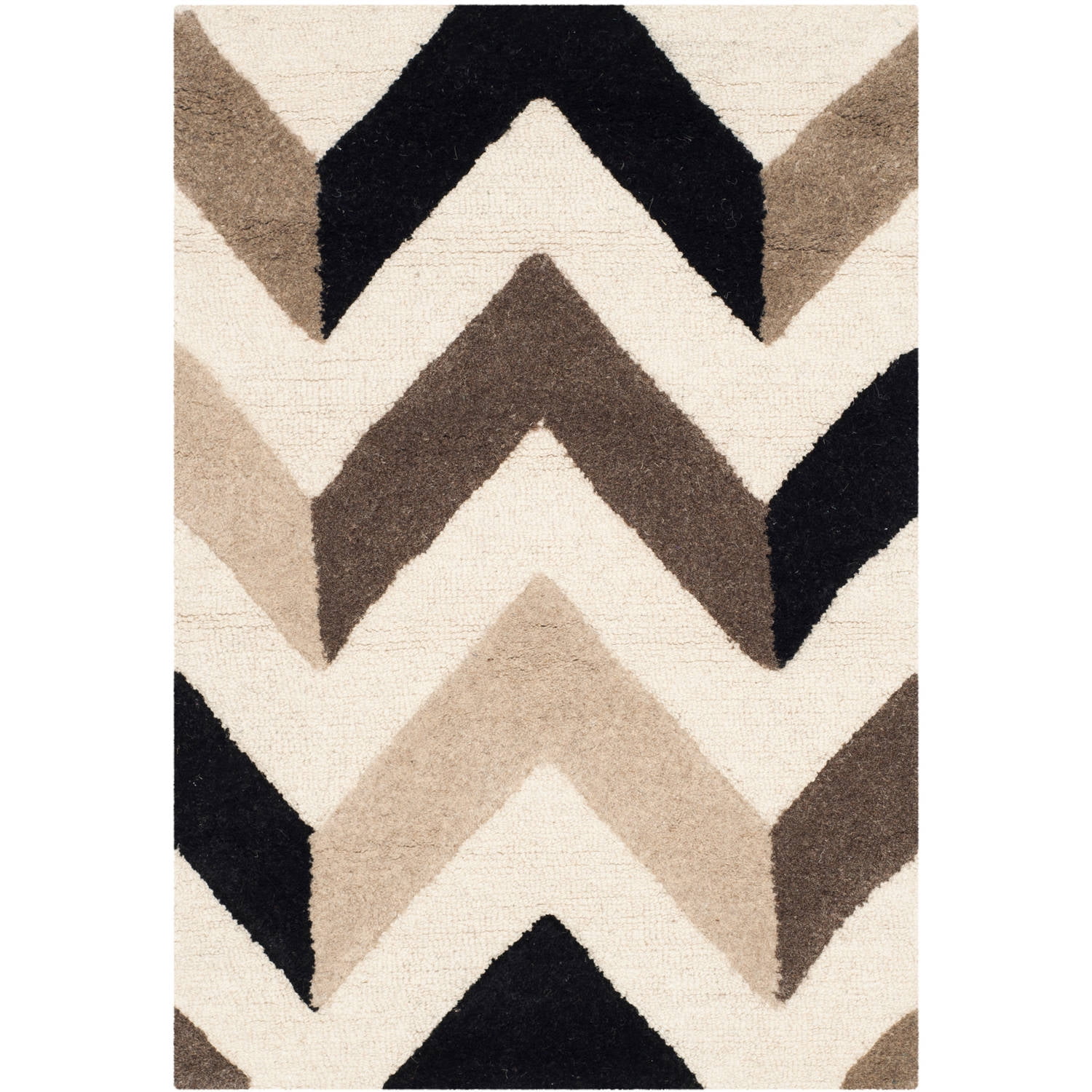 Elegant Ivory & Black Hand-Tufted Wool Rectangular Rug 2' x 3'
