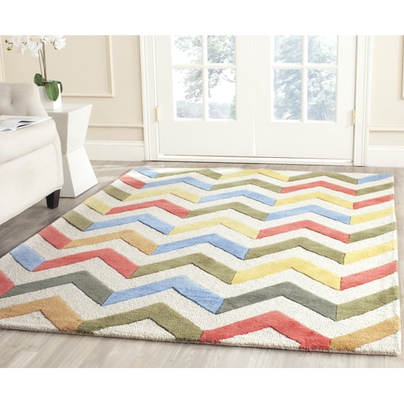 SAFAVIEH Cambridge Percival Geometric Wool Area Rug, Ivory/Multi, 5' x 8'