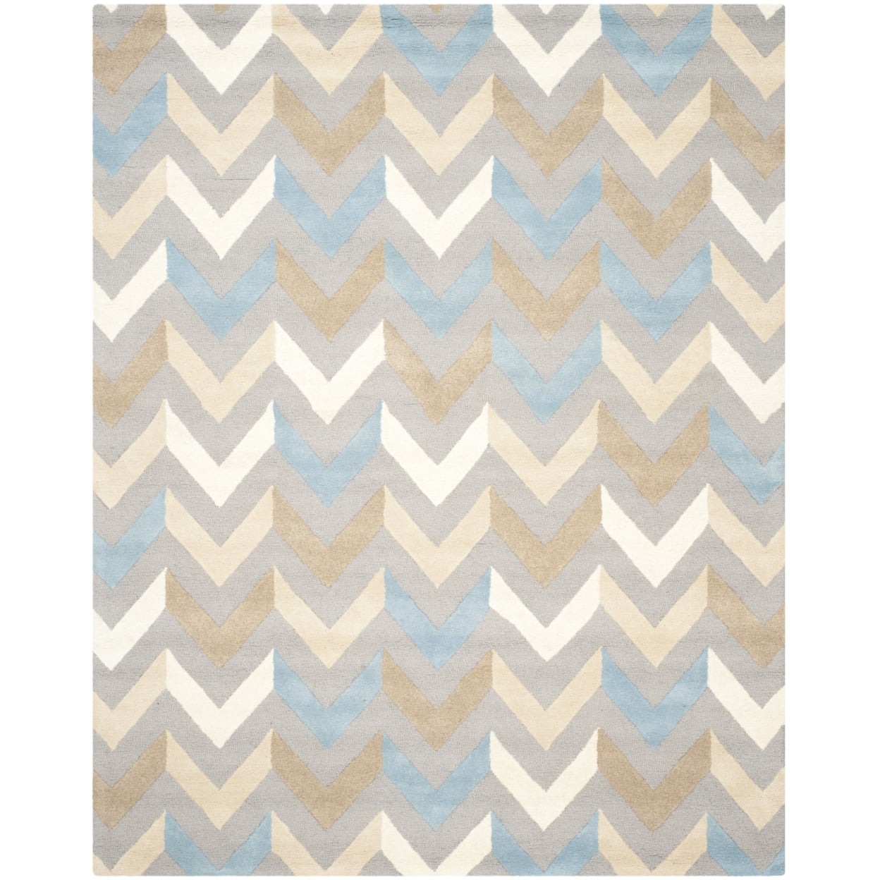 Ivory and Gray Hand-Tufted Wool Chevron Area Rug