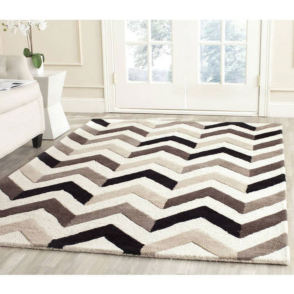 Ivory and Black Hand-Tufted Wool 8' x 10' Area Rug