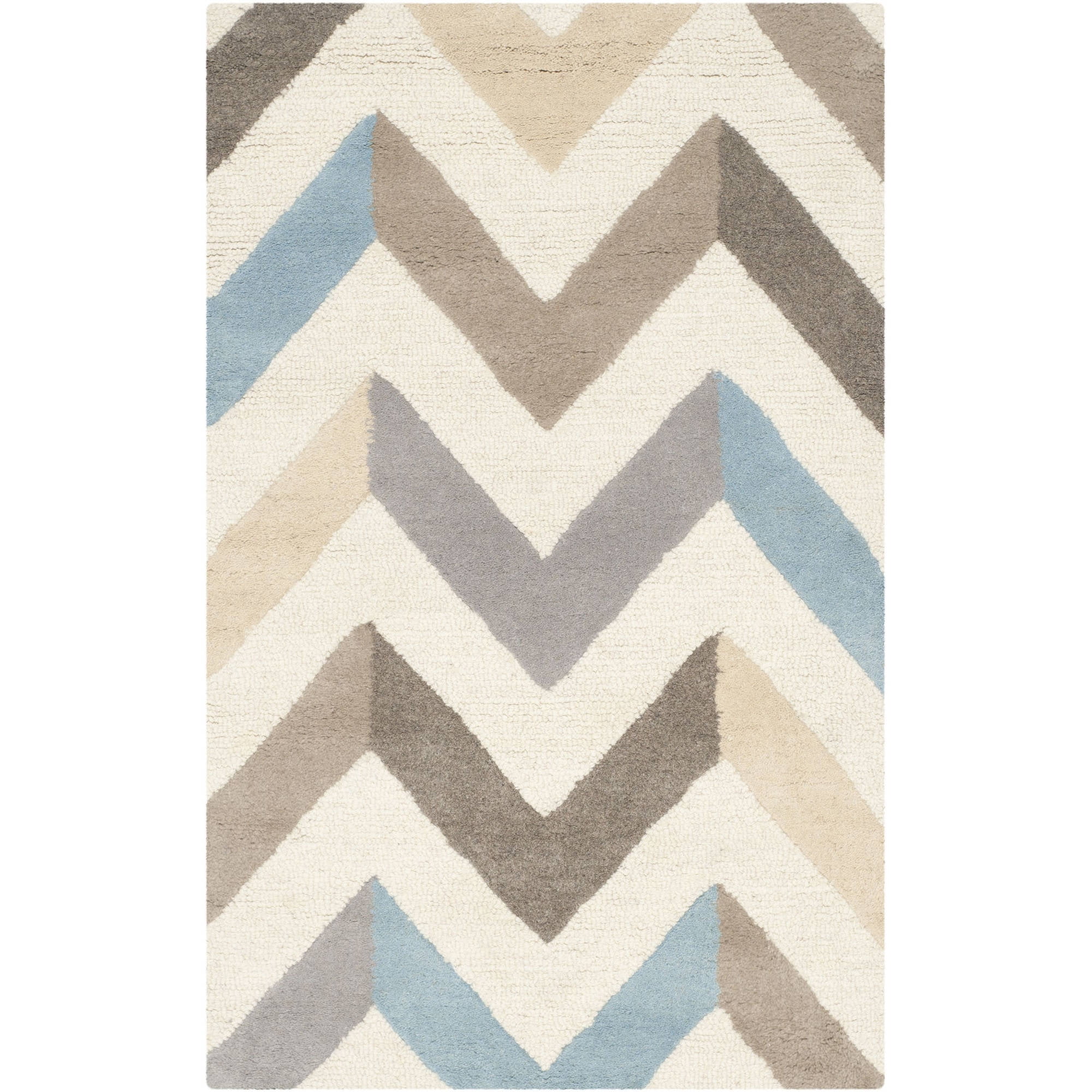 Ivory and Grey Hand-Tufted Wool Zig Zag Area Rug 2'6" x 4'