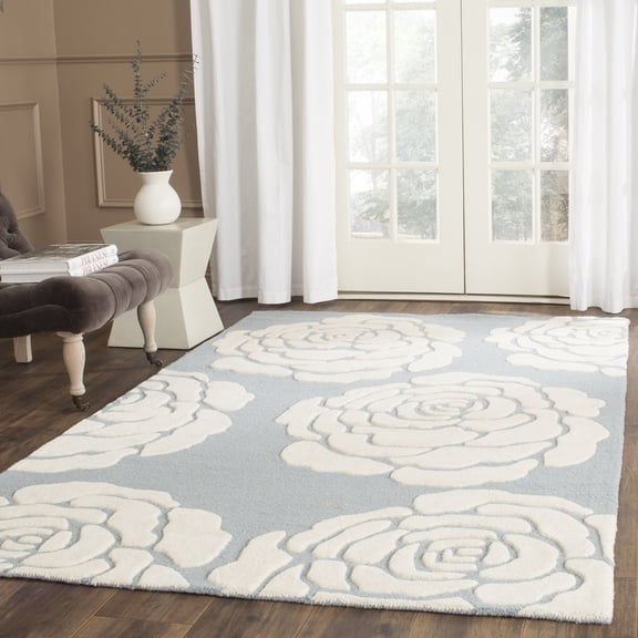 SAFAVIEH Cambridge Permelia Geometric Wool Area Rug, Blue/Ivory, 2' x 3'