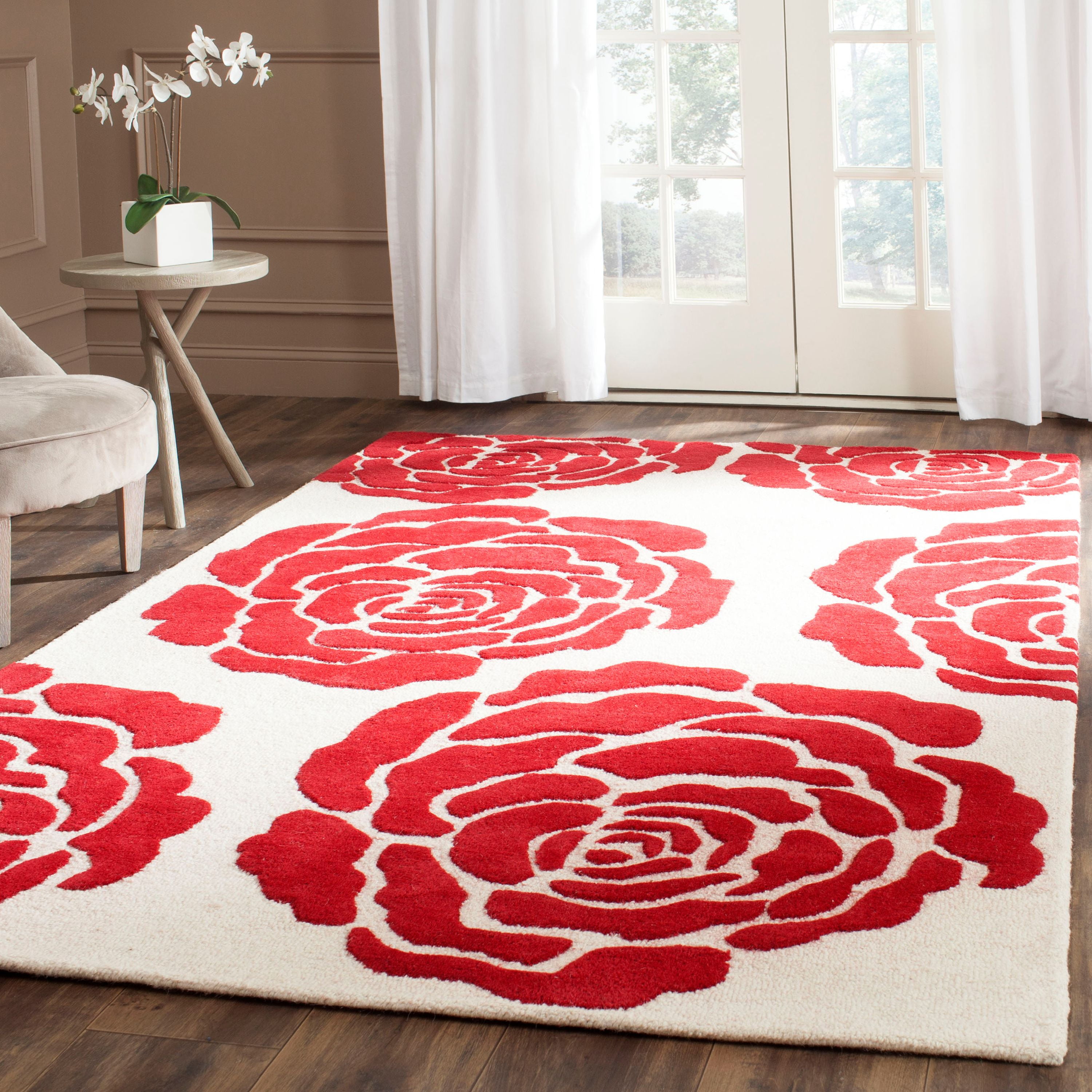 Hand-Tufted Cambridge Wool 6' Square Rug in Ivory & Red