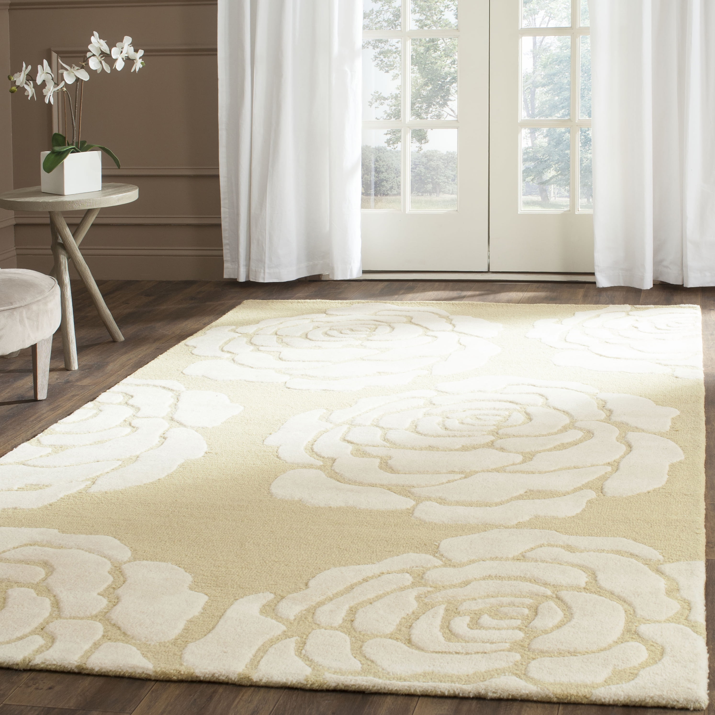 Handmade Light Gold and Ivory Tufted Wool Area Rug, 3' x 5'