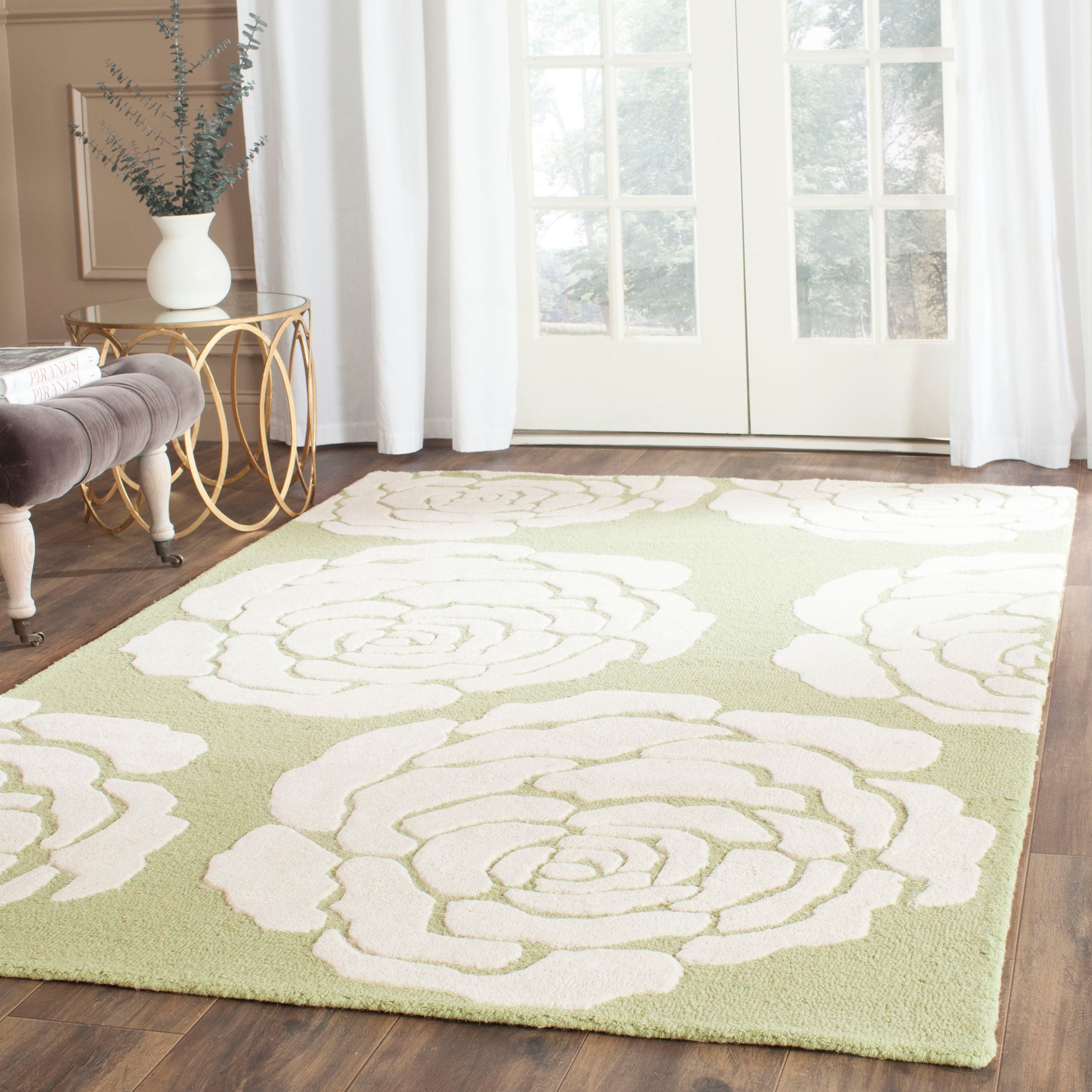 Lime and Ivory Floral Hand-Tufted Wool Area Rug 3' x 5'