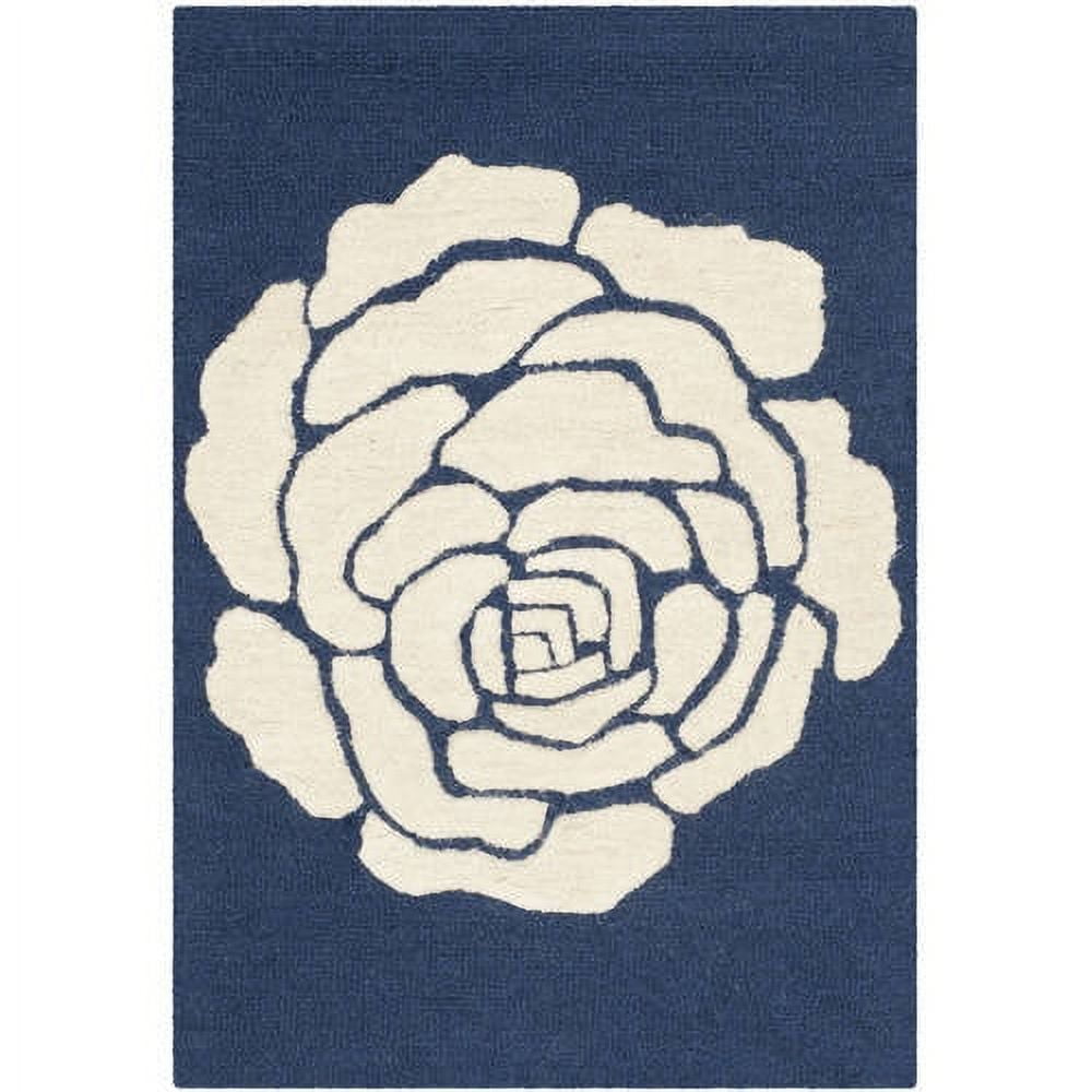 Navy and Ivory Floral Hand-Tufted Wool Area Rug, 2' x 3'