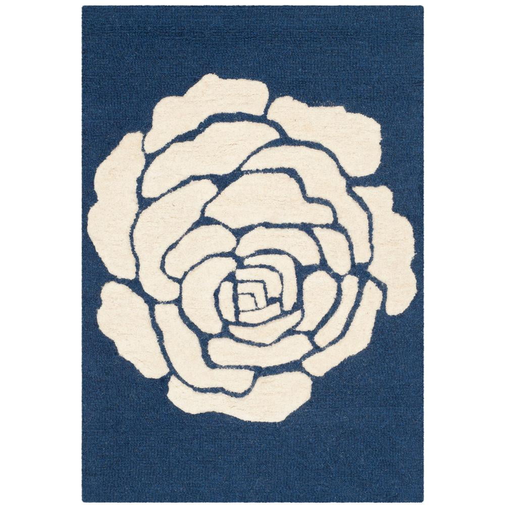 Hand-Tufted Navy & Ivory Round Wool Rug, 3' x 5'