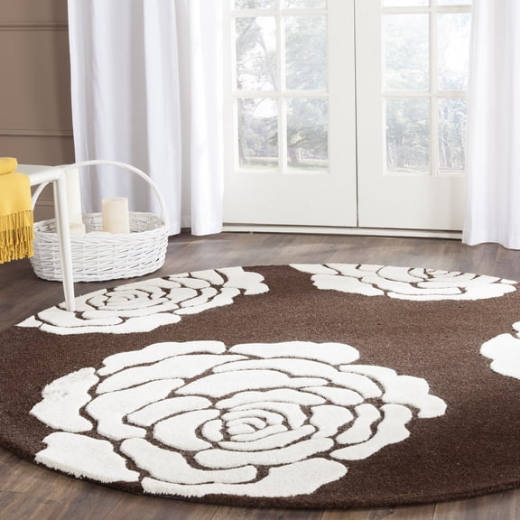 SAFAVIEH Cambridge Permelia Geometric Wool Area Rug, Brown/Ivory, 6' x 6' Round