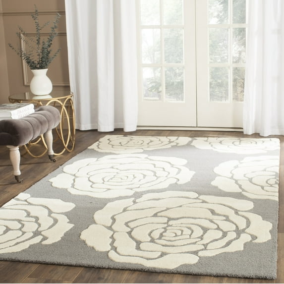 SAFAVIEH Cambridge Permelia Geometric Wool Area Rug, Dark Gray/Ivory, 6' x 6' Square