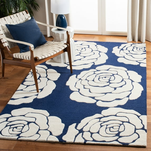 SAFAVIEH Cambridge Permelia Geometric Wool Area Rug, Navy/Ivory, 6' x 9'
