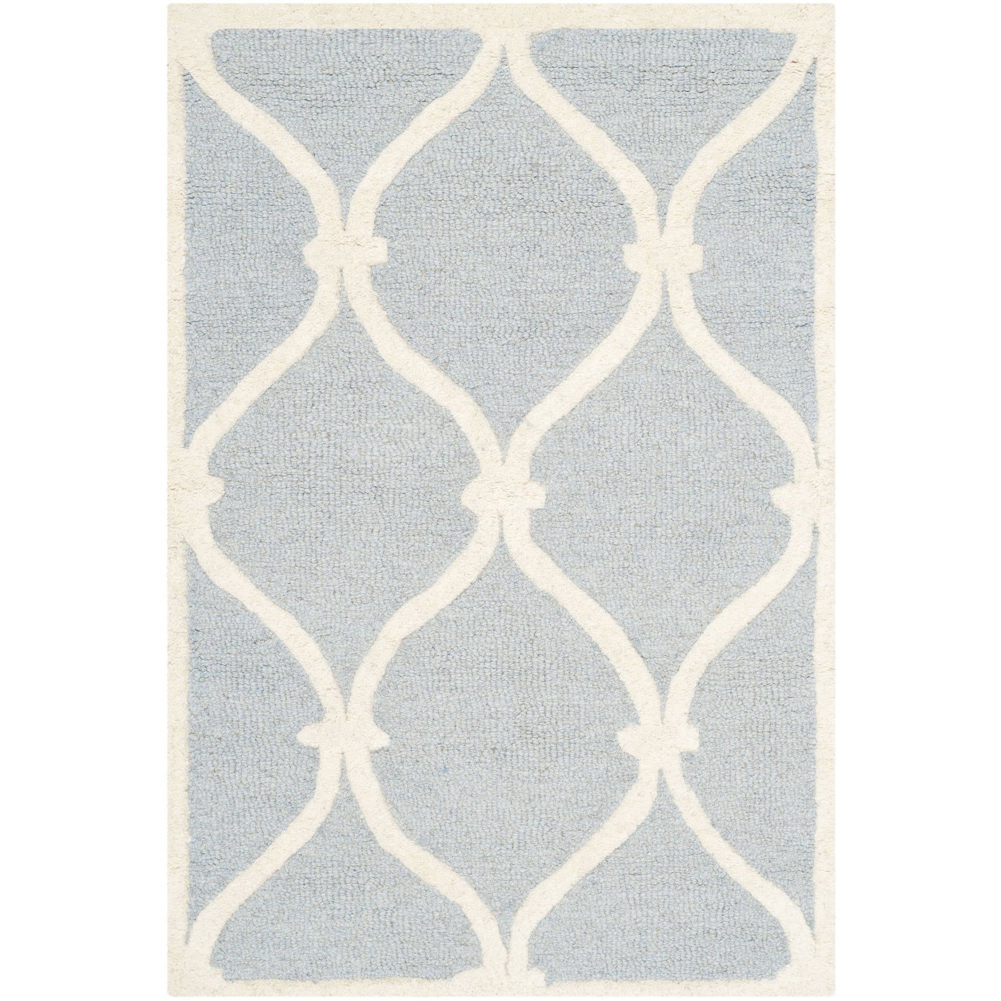Hand-Tufted Blue and Ivory Wool Geometric Area Rug, 2' x 3'