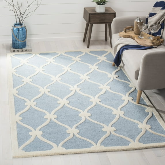 SAFAVIEH Cambridge Raleigh Geometric Wool Area Rug, Blue/Ivory, 5' x 8'