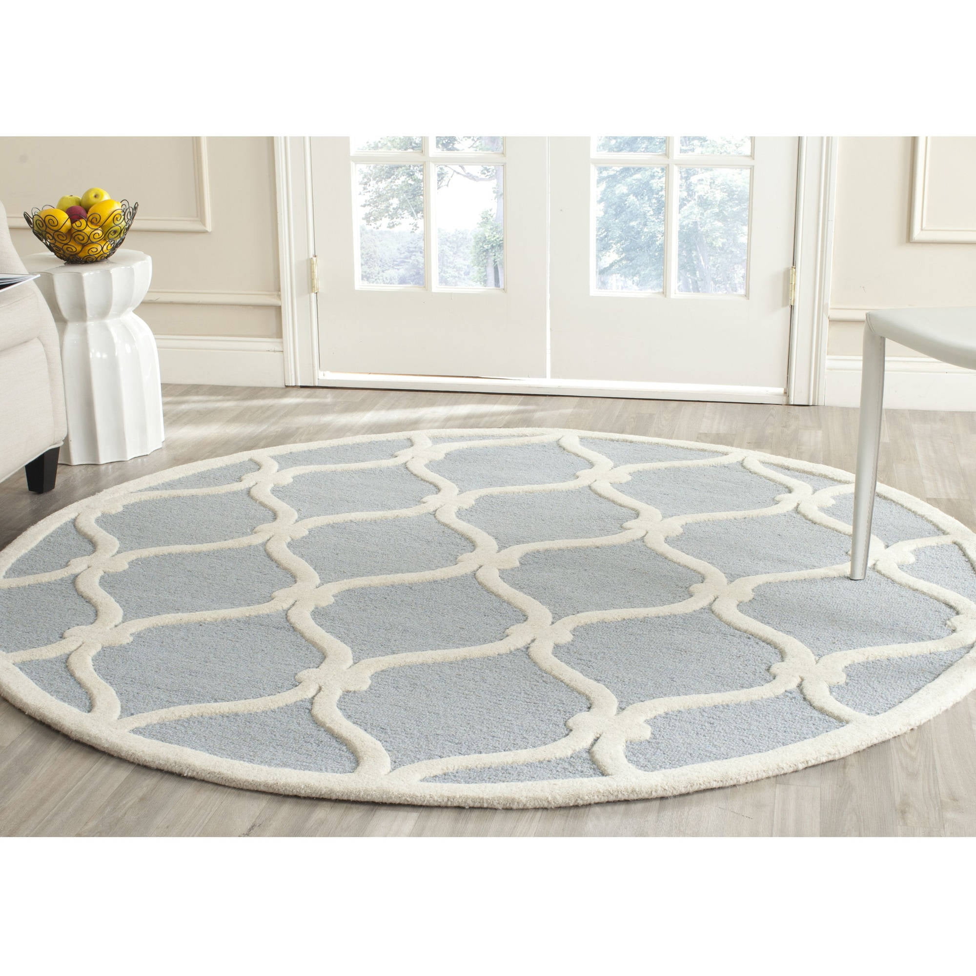 Blue and Ivory Round Hand-Tufted Wool Area Rug
