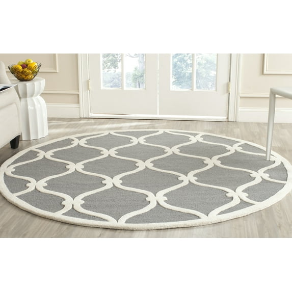 SAFAVIEH Cambridge Raleigh Geometric Wool Area Rug, Dark Gray/Ivory, 6' x 6' Round