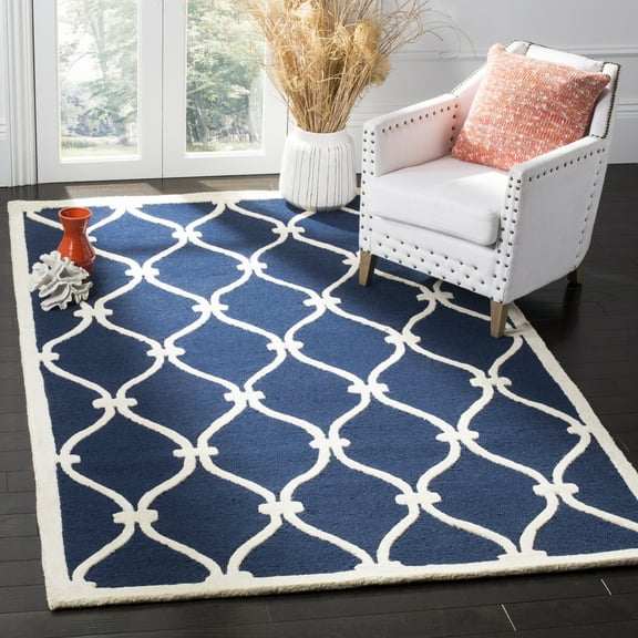 SAFAVIEH Cambridge Raleigh Geometric Wool Area Rug, Navy/Ivory, 6' x 6' Square