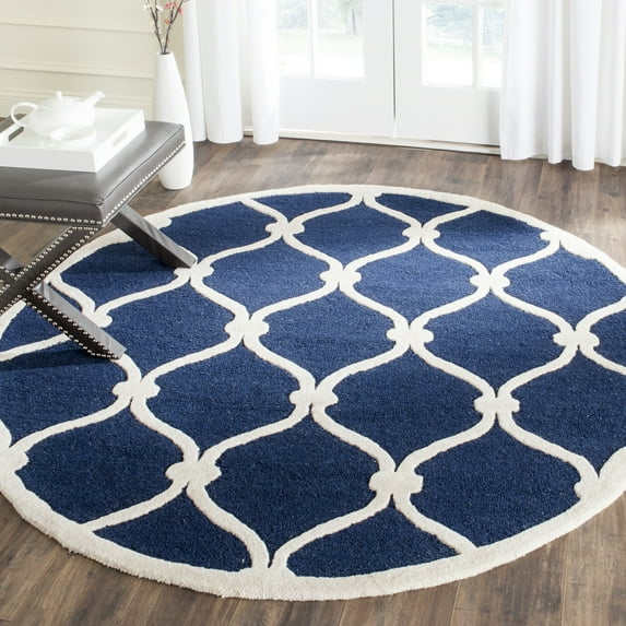 SAFAVIEH Cambridge Raleigh Geometric Wool Area Rug, Navy/Ivory, 8' x 8' Round