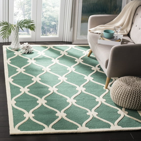 SAFAVIEH Cambridge Raleigh Geometric Wool Area Rug, Teal/Ivory, 5' x 8'