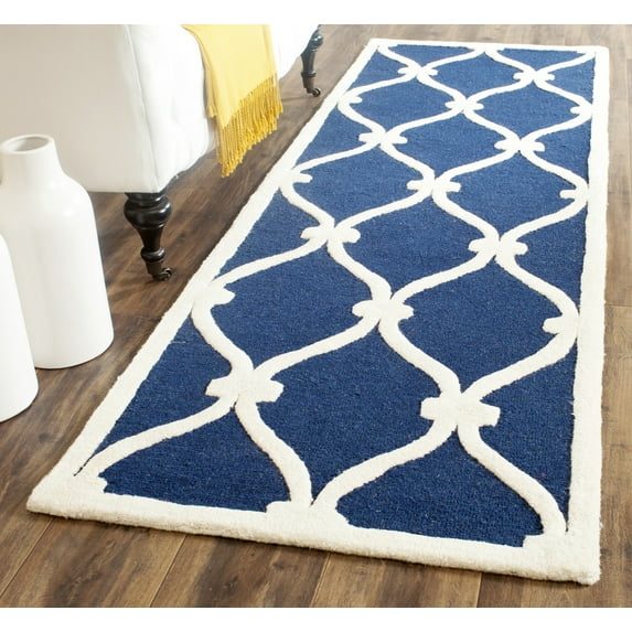 SAFAVIEH Cambridge Raleigh Geometric Wool Runner Rug, Navy/Ivory, 2'6" x 10'