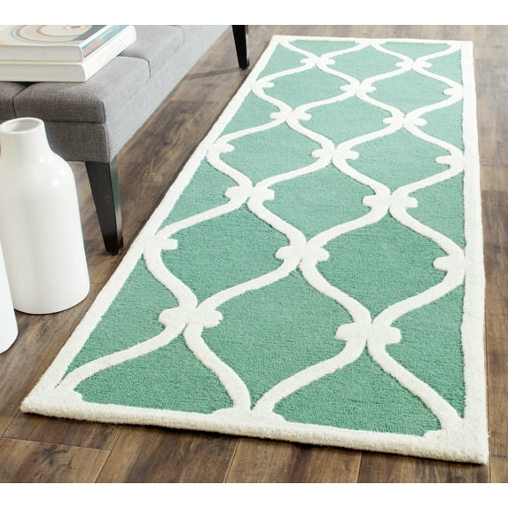 SAFAVIEH Cambridge Raleigh Geometric Wool Runner Rug, Teal/Ivory, 2'6" x 8'